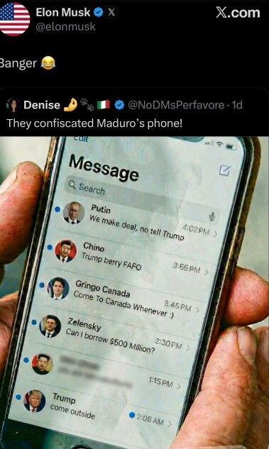 عکس/ شوخی ایلان ماسک با تلفن شخصی مادورو