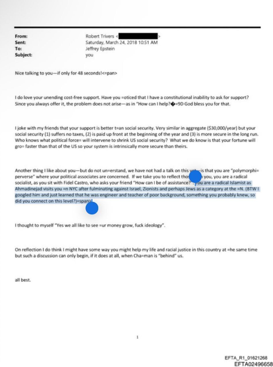 نام احمدی نژاد در پرونده مجرم جنسی، «اپستین» + تصویر و متن کامل ایمیل