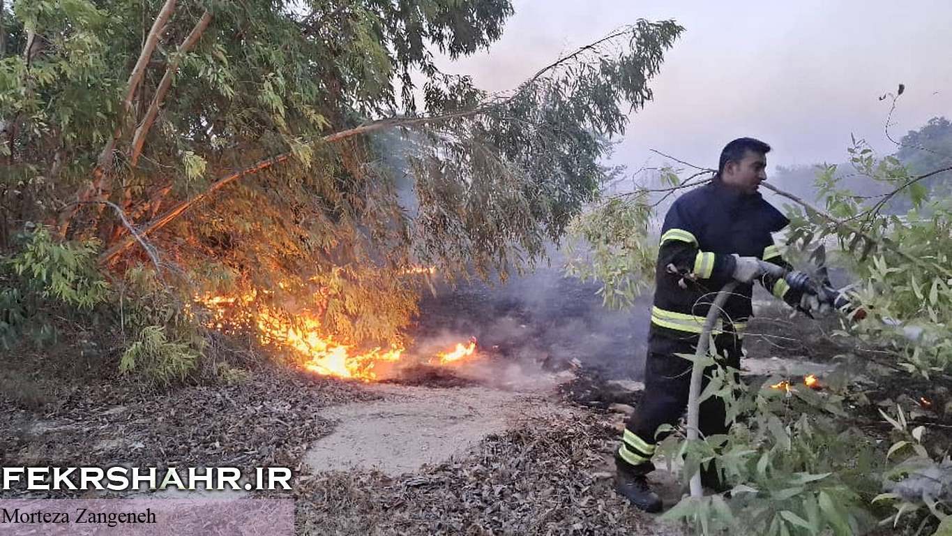 آتش سوزی در  شهرک ۲۲ بهمن خارگ/ اطفای حرق توسط آتشنشانان شهرداری خارگ + تصاویر