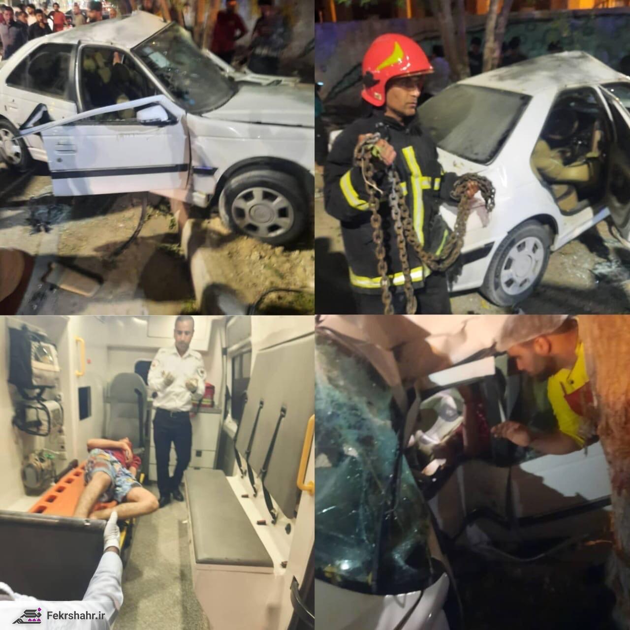 انحراف خودرو در برازجان با ۳ مصدوم + عکس