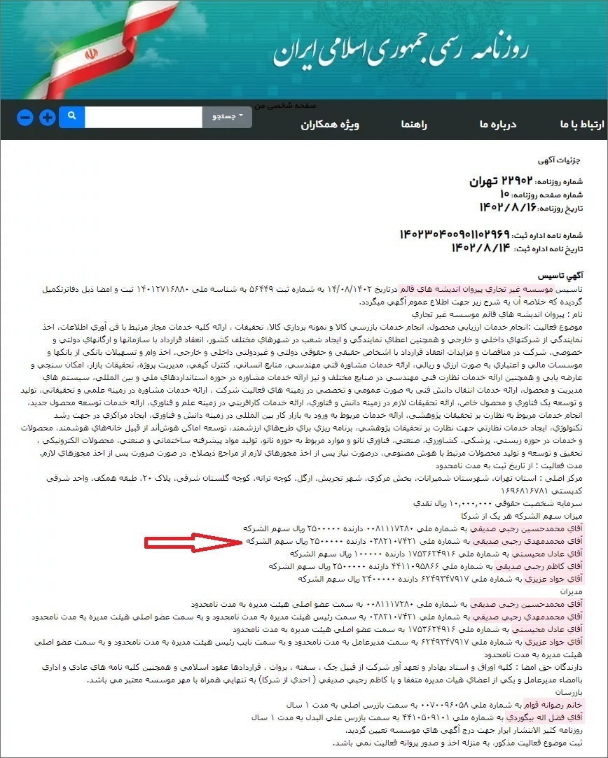 فرزند کاظم صدیقی درگذشت؛ همانی که ۲۵ درصد باغ ازگل به نامش شده بود فرزند کاظم صدیقی درگذشت؛ همانی که ۲۵ درصد باغ ازگل به نامش شده بود